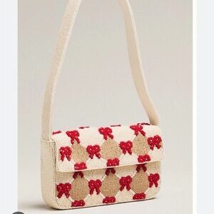 NWT ANTHROPOLOGIE Fiona Beaded Bag, Winter Icon Edition, Bows Checkered